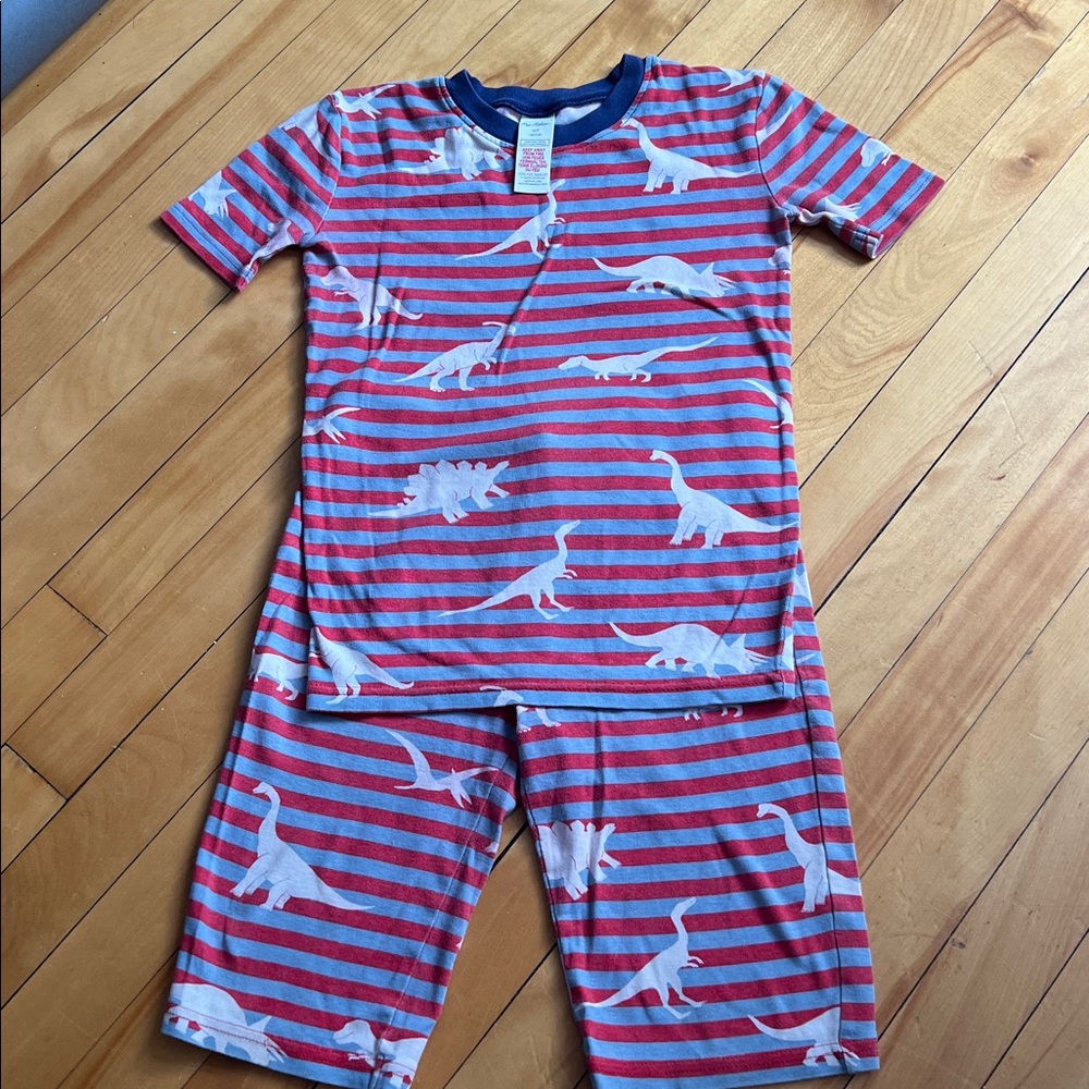 Mini Boden Red and Blue Dinosaur Short Pajama Set